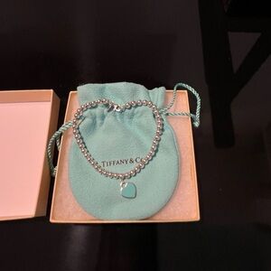 Tiffany & Co. Silver Bead Bracelet with Turquoise Heart Charm